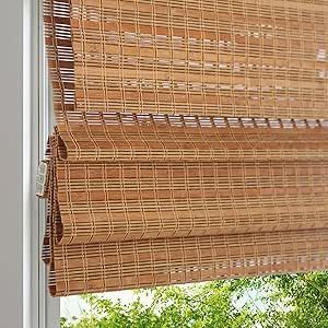 LANTIME Cordless Wood Window Blinds, Bamboo Sheer Light Filtering Woven Roman Shades, Tiger Wood, 33" W X 48" H Wood Window Blinds, Woven Roman Shades, Tiger Wood, Wood Window, Wood Windows, Window Blinds, Blinds For Windows, Roman Shades, Window Treatments