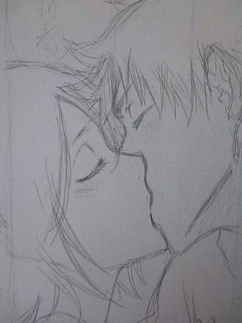 Kiss - Ichiruki Drawings For Him, Ichigo Y Rukia, Couple Sketch, Pencil Sketch Images, Easy Love Drawings, Cool Pencil Drawings, Meaningful Drawings, Art Tools Drawing, Easy Doodles Drawings