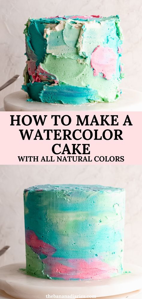 Watercolor Cake Tutorial Watercolor Cake Tutorial, Healthy Pie, Banana Diaries, Vegan Dessert Bars, Spring Challenge, Artist Cake, Easy Vegan Dessert, Watercolor Cake, Vegan Cakes