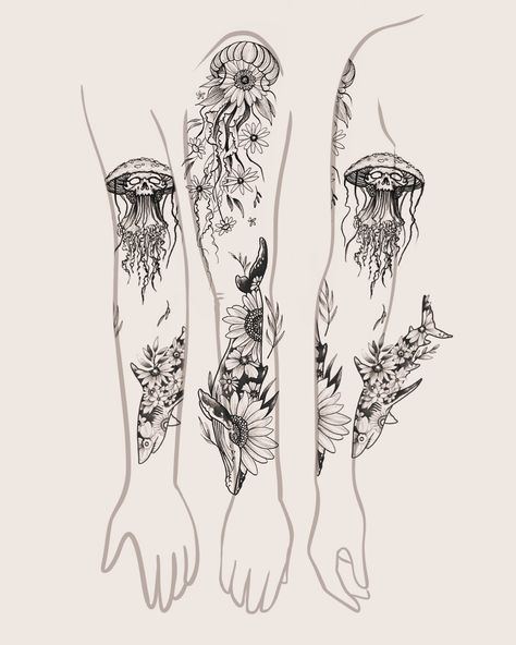 Pretty things and potential plans 💖🌸💝 #tattooideas #jellyfishtattoo #jellyfish #jellyfishart #jellyfishdrawing #tattoodrawing #illustrationtattoo American Traditional Jellyfish, Jellyfish Flower Tattoo, Jellyfish With Flowers, Traditional Jellyfish, Jellyfish Flower, Jellyfish Drawing, Jellyfish Tattoo, Jellyfish Art, Fish Tattoo