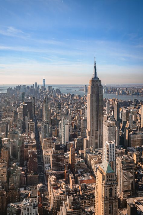 View of New York City from One Vanderbilt on a clear blue day.  Empire State Building is on focus. One Vanderbilt, Print Shop, Print Images, Art Paper, New Day, Cityscape, Fine Art Paper, York City, New York City