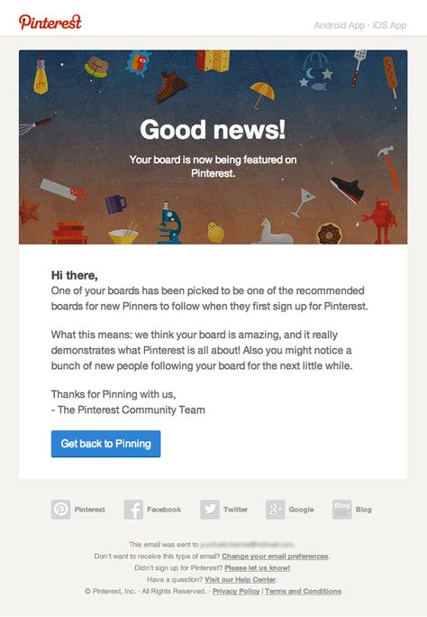 Notice-Email-Design-from-Pinterest Congratulations Email, Marketing Advice, Best Email, Promotional Design, Newsletter Design, Book Marketing, Email Design, Email Templates, Ios Apps