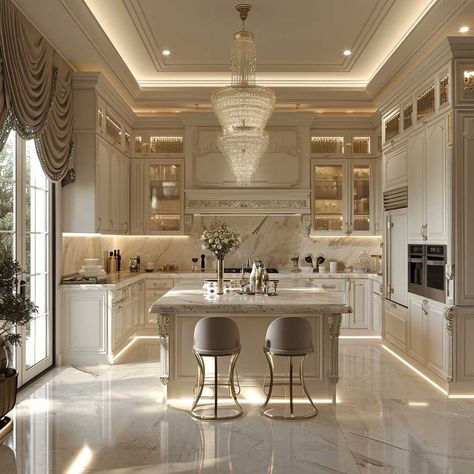 Subtle Opulence in Minimalist Baroque Interior Decorating Ideas • 333+ Images • [ArtFacade] Dapur Aesthetic Minimalist, Baroque Kitchen, Modern Baroque Interior, Fancy Kitchen, Elegant Kitchens Luxury, Classic Kitchen Design Luxury, Sitting Room Interior Design, Modern Classic Kitchen, Luxurious Kitchens