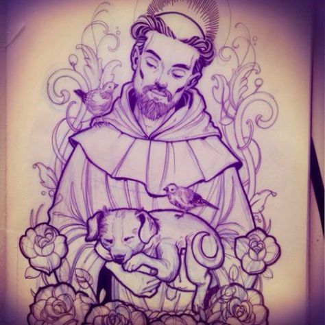 Imagem                                                                                                                                                                                 Mais Saint Tattoo, St Francis Assisi, Disney Art Of Animation, Catrina Tattoo, Best Tattoo Ever, Framed Tattoo, Sao Francisco, Princess Drawings, San Francesco