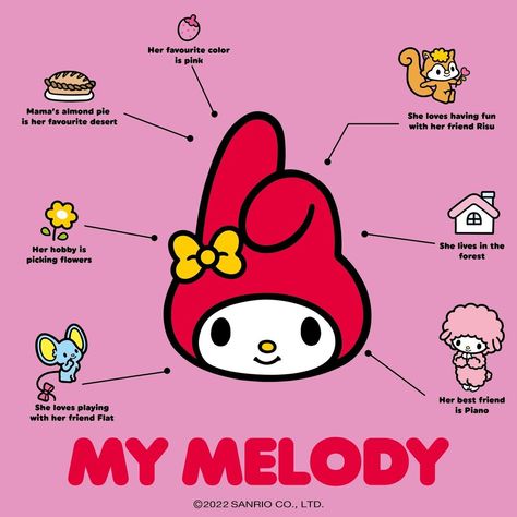 Hello Kitty Members, Almond Pie, Hello Kitty Friends, Picking Flowers, I'm Busy, Favourite Colour, My Melody, Tag A Friend, Favorite Color