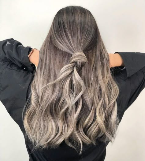 Ash Color Balayage, Hair Ash Blonde Ashy Light Brown, Brown To Ash Brown Balayage, Full Balayage Ash Blonde, Dark Brown Base With Ash Blonde Balayage, Light Ash Brown Hair With Dark Roots, Balayage Ash Brown Blonde, Low Maintenance Ash Blonde Balayage, Dark Brown With Ash Blonde Balayage