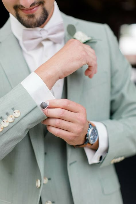 Sage Green Wedding Suits For Men, Grooms Men Attire Sage Green, Pink Groomsman Suit, Pastel Green Groomsmen, Sage Green Mens Suit Wedding, Eucalyptus Wedding Men Suit, Eucalyptus Wedding Groom, Eucalyptus Suit Wedding, Dark Sage Suit