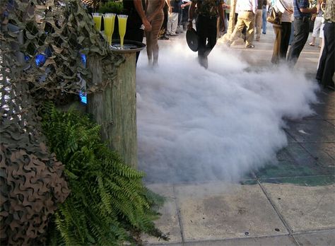 Foggy floor....can u imagine the elevator touching ground, settling on the floor and the fog rising up around it?? Poolside Cosmos, Low Lying Fog, Ground Fog, Vapor Art, Event Entrance, Banquet Ideas, Rustic Garden Wedding, Halloween Themed Wedding, Fog Machine