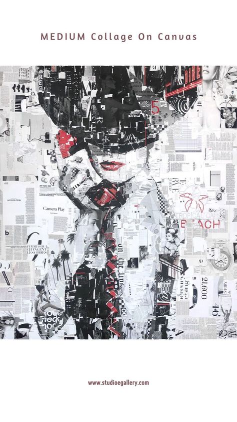 #CollageOnCanvas #CanvasCollage #MixedMediaArt #DIYWallArt #HomeDecor Derek Gores, Collage Portraits, Recycled Magazines, Collage On Canvas, Collage Portrait, Canvas Collage, Words On Canvas, Famous Artwork, The Works