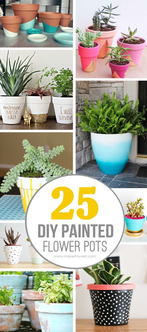 25 DIY Painted Flower Pot Ideas...you'll LOVE | via Make It and Love It Diy Painted Flower Pots, Potted Gardens, Flower Pot Design, Terracotta Flower Pots, Plants Ideas, Wood Craft Projects, Fleurs Diy, Flower Pot Crafts, Diy Flower Pots