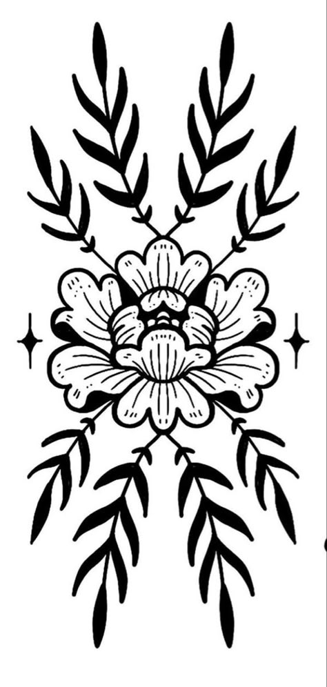 Simplistic Traditional Tattoo, Under Knee Tattoo Design, Tattoo Flowers Traditional, Traditional Tattoo Art Print, Midwestern Tattoos, American Traditional Folk Tattoo, Traditional Style Elbow Tattoo, Folk Tattoo Black, American Traditional Flowers Tattoo