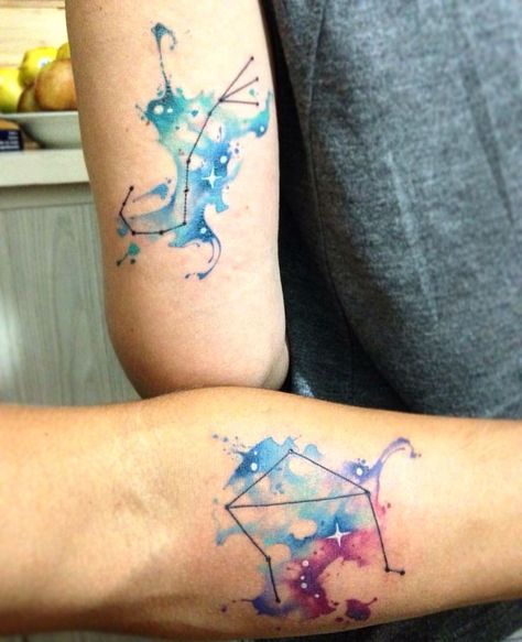 Constellation Pictures, Aquarius Tattoos, Libra Tattoo, Aquarius Tattoo, Tattoo Trend, Sibling Tattoos, Watercolor Tattoos, Geniale Tattoos, Awesome Tattoos