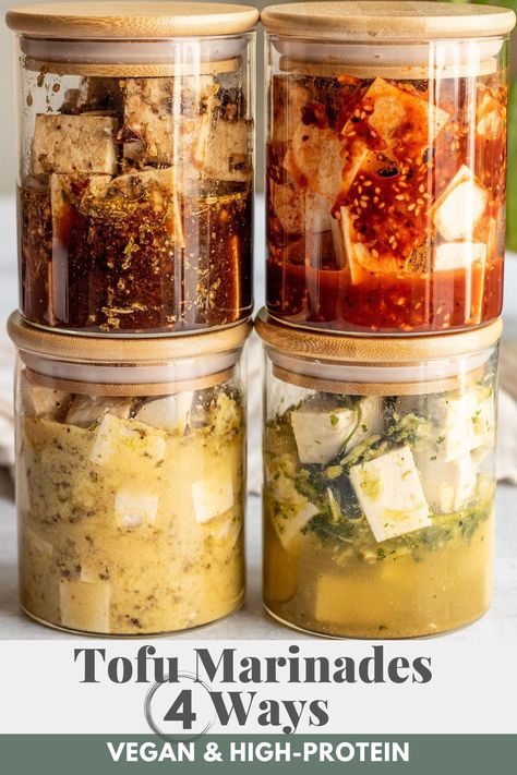 Learn to make 4 easy and delicious tofu marinades. Each marinade is less than 10 ingredients, but still packs in a lot of flavor! Save the marinades to create sauces to enjoy your tofu with. Soy Free Tofu, Citrus Marinade, Tofu Feta, Tofu Steak, Tofu Marinade, Tofu Sandwich, Sauteed Peppers And Onions, Sauteed Peppers, Honey Sesame