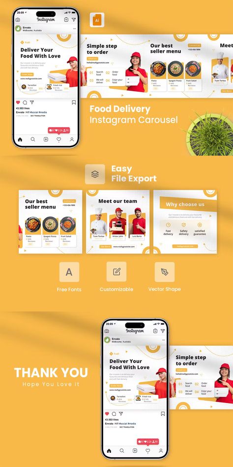 Delivery Instagram Post, Food Carousel Post, Instagram Carousel Template, Facebook Carousel Ads, Carousel Template, Designer Grafico, Carousel Design, Food Delivery Business, Grocery Ads