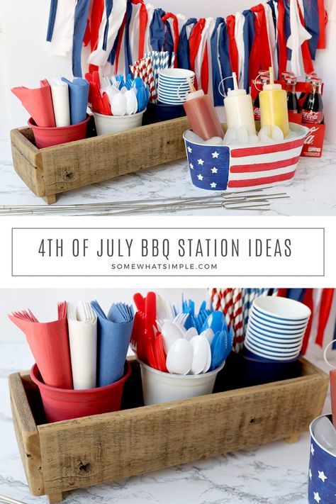 July 4th Backyard Decor, Best Fourth Of July Food, 4th Of July Food Table Set Up, 4th Of July Cookout Decorations, Fourth Of July Bbq Decorations, Outdoor 4th Of July Party, Fun 4th Of July Ideas, 4th Of July Cookout Ideas, 4th Of July Bbq Decorations