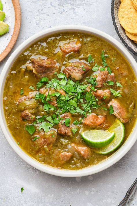 New Mexico Pork Green Chili, Pork Green Chili Stew New Mexico, New Mexico Green Chili Recipes, Fire Roasted Green Chili Recipes, New Mexico Chili Recipes, Pork Green Chili Recipe Slow Cooker, Green Chili Stew New Mexico, Pork Hatch Green Chili Recipe, Easy Chile Verde Recipe