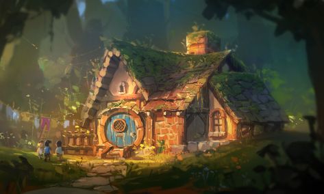 Fantasy Cabin Concept Art, Cottagecore Concept Art, Cabin Concept Art, Shoes Concept Art, Medieval House Concept, Concept Art Building, Medieval House Concept Art, Cottage Concept Art, Village Concept Art