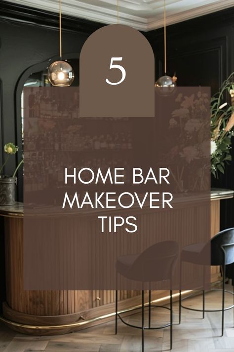 In this image, discover 5 fantastic makeover tips for your home bar. It showcases stylish updates including modern bar stools, creative lighting, and clever decor choices, perfect for enhancing your entertaining space. How To Decorate A Bar, Bar Makeover Ideas, Bar Top Decor, Bar Cabinet Styling, Bar Makeover, Practical Decor, Trendy Lighting, Balcony Bar, Porch Windows