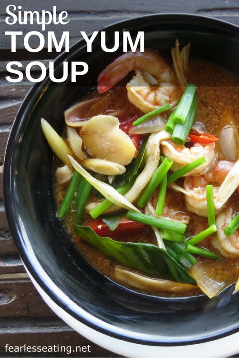 This simple tom yum soup comes straight from Thailand. Tom yum is a hot and sour soup made with Thai herbs and spices as well as bird's eye chilies. Easy Tom Yum Soup Recipe, Tom Yum Recipe, Pork Meatball Soup, Thai Hot And Sour Soup, Tom Yum Soup Recipe, Tom Yum Soup, Inflammatory Recipes, Whole30 Keto, Hot And Sour Soup