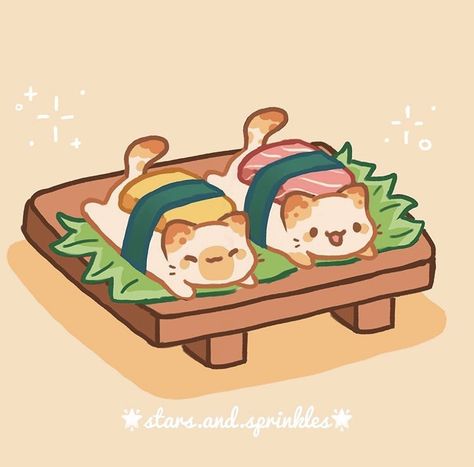 Yummy Sushi, Dtiys Challenge, 귀여운 음식 그림, Sushi Cat, 동화 삽화, Doodle Design, Images Kawaii, Cute Cat Drawing, Cat Doodle