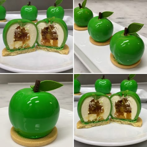 Apple Dome Dessert, Apple Shaped Dessert, Desserts For A Restaurant, Unique Mini Desserts, Gourmet Mini Desserts, Cool Looking Desserts, Autumn Desserts Fancy, Desserts Restaurant Ideas, Luxury Dessert Recipes