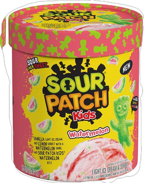 SOUR PATCH KIDS HAS NEW WATERMELON ICE CREAM TO MIMIC THE CANDYIt's made with actual candy pieces. 🍉 Watermelon Varieties, Sour Patch Watermelon, Sour Candies, Watermelon Ice Cream, Cocoa Cake, Chocolate Rabbit, Lemon Sorbet, Watermelon Ice, Snack Cups