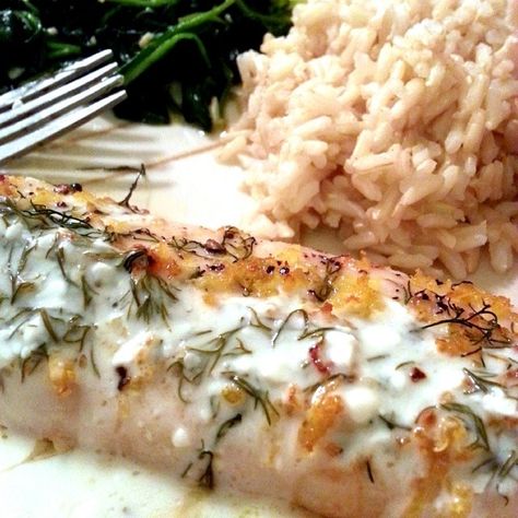 Skinny Baked Lemon Dill Mahi Mahi :: Recipe Dill Cream Cheese, Mahi Mahi Recipe, Mahi Mahi Recipes, Cream Cheese Sauce, Steamed Veggies, Lemon Dill, Mahi Mahi, Butter Sauce, Cheese Sauce