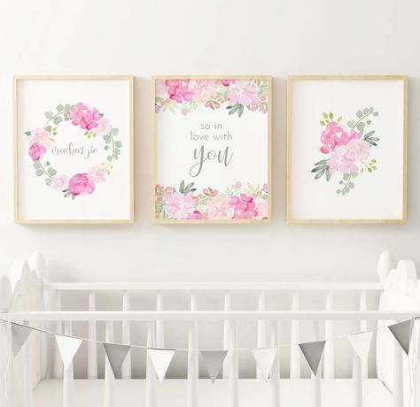 Floral Nursery Art, Lavender Nursery, Personalized Nursery Art, Pink And Gray Nursery, Navy Nursery, Girls Wall Decor, Pink Nursery Decor, Rainbow Wall Art