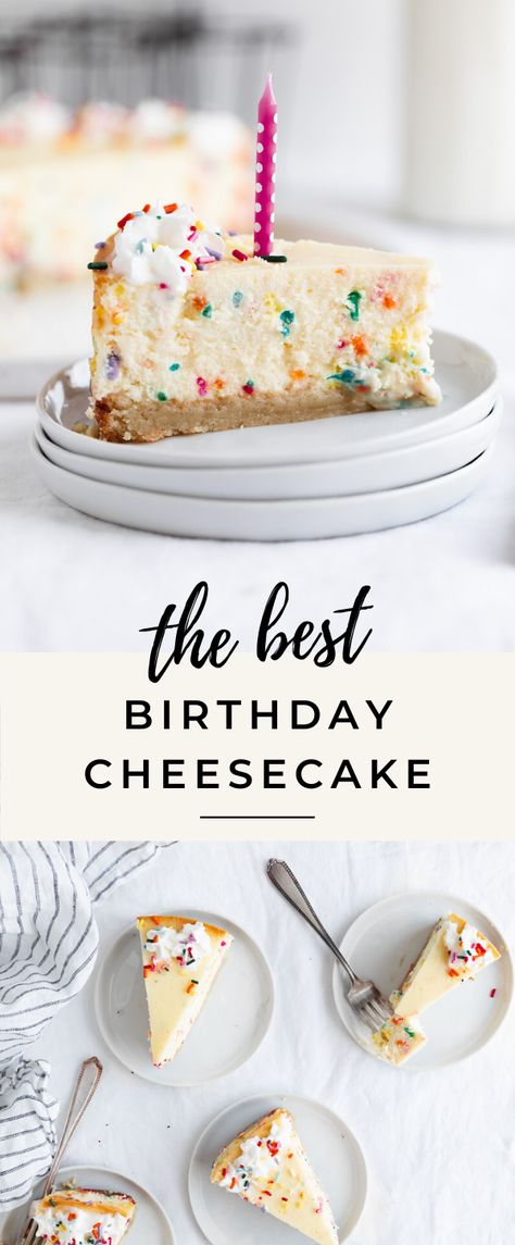 Dye Free Sprinkles, Birthday Cheesecake Recipes, Birthday Cake Cheesecake, Birthday Cheesecake, Buttery Sugar Cookies, Rich Cheesecake, Sugar Cookie Crust, Broma Bakery, Desserts Keto