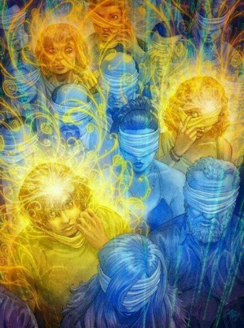 Take off the blindfold Awakening Art, Arte Yoga, Psy Art, Form Design, Visionary Art, Arte Fantasy, Spiritual Art, Blue And Yellow, Sacred Geometry