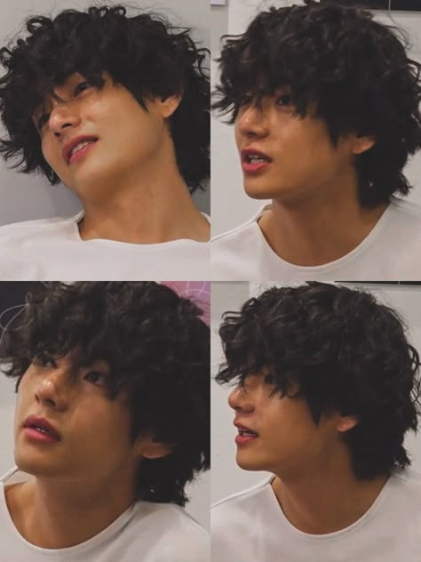 Taehyung Mullet Hair, Taehyung Hairstyle, Taehyung Mullet, Layer Mullet, Asian Hair Perm, Perm Haircut, Japanese Perm, Curly Asian Hair, Taehyung 2022