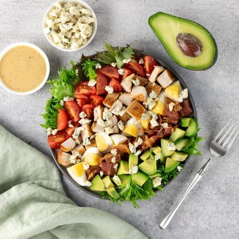 Classic Cobb Salad Salads Cobb, Cobb Salad Board, Cobb Salad Meal Prep, Cobb Salad With Salmon, Black Bean Burrito, Classic Cobb Salad, Vegetable Fried Rice, Grilled Potatoes, Romaine Lettuce Salad