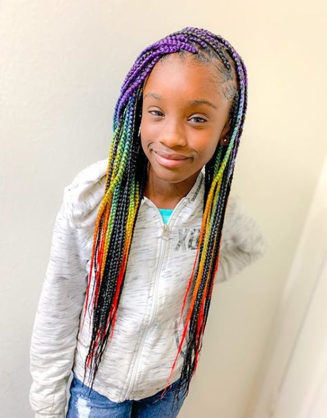 @just.miesha.b One of my fave baby clients Sanaa, she makes all my styles look flawless. #knotlessboxbraids #knotlessbraids #rainbowbraids #kidsbraids Braids With Rainbow Beads, Braids For Black Kids, Kids Box Braids, Rainbow Braids, Braids Pictures, Lil Girl Hairstyles, Kid Braid Styles, Makeup Hacks Beauty Secrets, Long Box Braids