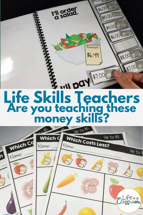 Life Skills Sorting Activities, Life Skills Math Activities, Life Skill Task Boxes, Life Skills Math Special Education, Money Skills For Special Education, Functional Life Skills Activities, Functional Math Special Education, High School Life Skills Classroom, Middle School Life Skills Classroom