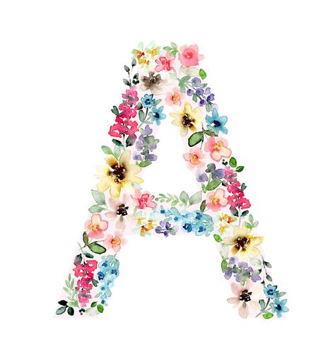 Watercolor Floral Initial Art Print Daisy Wildflower Nursery | Etsy Floral Letter Watercolor, Watercolor Letter Art, Name Letters On Wall, Watercolor Initials, Apartment Crafts, Watercolor Letters, Wildflower Nursery, Watercolour Nursery Art, Initial Art