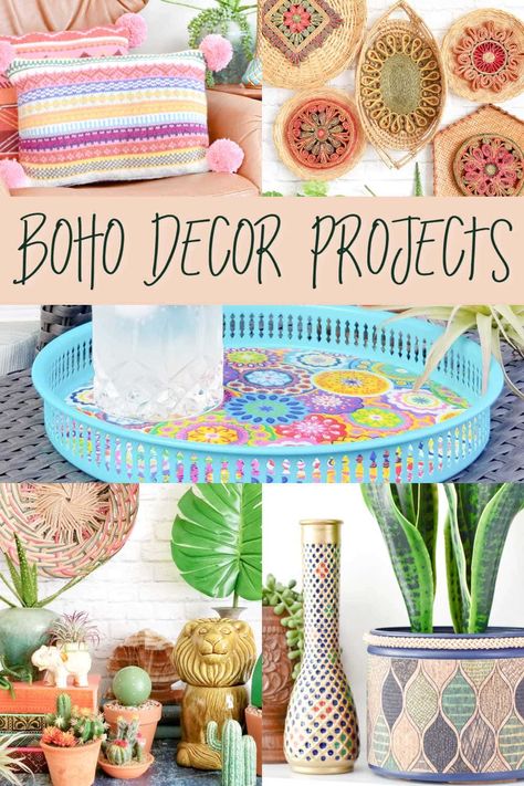 Touches of boho decor can go a long way in any house, and these DIY projects are the perfect place to start. And they're all affordable options that use thrifted store finds- resulting in vibrant, exotic, and unique pieces of boho decor! Maximalist Diy Projects, Colorful Boho Decor, Thrift Decor, Bohemian Diy, Thrifted Decor, Thrift Store Decor, Upcycling Projects, Vibrant Home, Diy Boho Decor