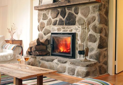 Indoor Stone Wall, How To Clean Stone, River Rock Fireplaces, Cast Stone Fireplace, Cottage Fireplace, Stone Fireplace Mantel, Stone Fireplace Surround, Clean Fireplace, Natural Stone Fireplaces