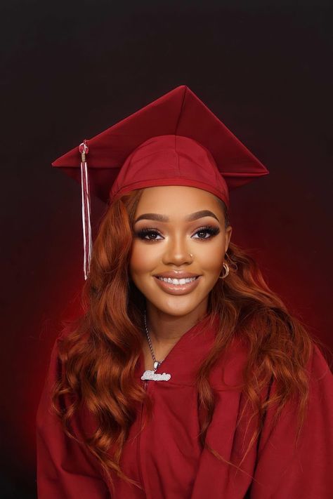 Red Hair Graduation Pictures, Cap And Gown Senior Pictures Yearbook, Cap And Gown Senior Pictures High School, Senior Cap And Gown Pictures, Red Cap And Gown, Red Graduation Gown, Red Graduation Cap, Cap And Gown Senior Pictures, Senior Pictures Yearbook