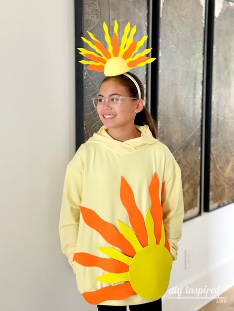 Sun Fancy Dress, Sun Costume For Kids, Sun Costume Diy, The Sun Costume, Sun Halloween Costume, Props For Dance, Duck Halloween Costume, Sun Costume, Sun And Moon Costume