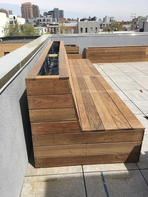 NYC Landscape and Garden Designers, Custom Carpentry, Roof Decks , Terraces and Backyards Nyc Landscape, Brooklyn Rooftop, Penthouse Rooftop, Roof Decks, Deck Seating, Villain Aesthetic, Rooftop Terrace Design, Rooftop Design, Backyard Seating