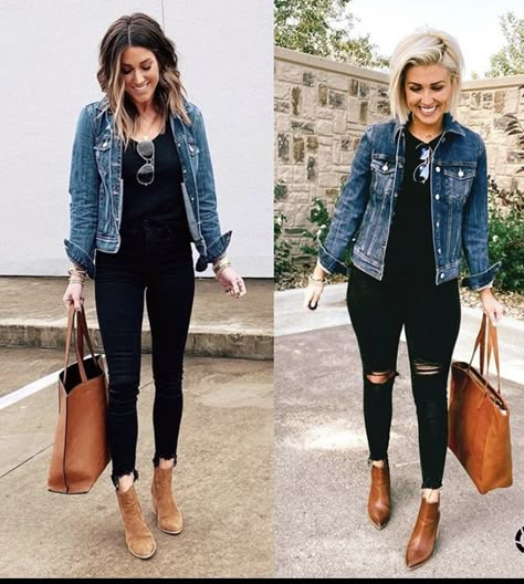 Jean Jacket Outfits, Denim Jacket Outfit, Black Outfits, Casual Fall Outfits, Fall Fashion Outfits, Ankle Bootie, Mom Outfits, Business Casual Outfits, Fall Winter Outfits