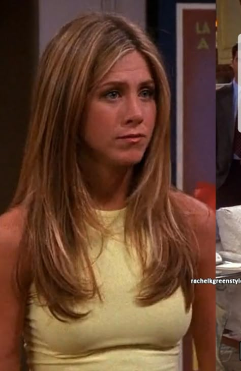 Rachel Green Hair Layers, Rachel Haircut Layered Cuts, Rachel Green Haircut Layers, Jennifer Aniston Long Hair, Jen Aniston Hair, Jennifer Aniston Haircut, Iconic Tv Characters, Rachel Green Hair, Rachel Haircut