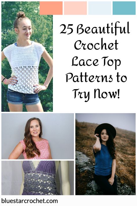 Create beautiful and intricate crochet lace top designs with this collection of 25 lace top patterns. With a variety of styles and colors, each pattern can be easily customized to fit your personality and style. From delicate and intricate designs to bold and eye-catching colors, these crochet lace tops will take your wardrobe to the next level. With these easy-to-follow patterns, you can start creating your own beautiful crochet lace tops in no time. Be Patterns Crochet Top, Lace Yarn Crochet Patterns, Crochet Thread Patterns Free, Lace Top Patterns, Crochet Thread Patterns, Crochet Hooded Scarf, Crochet Summer Dresses, Crochet Wearables, Intricate Crochet