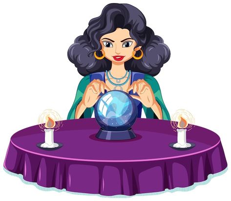 Fortune teller with crystal ball | Free Vector #Freepik #freevector #background Table Cartoon, Cartoon Svg, Drawing Table, Big Top, Fortune Teller, Cartoon Drawing, Crystal Ball, Graphic Resources, Vector Free