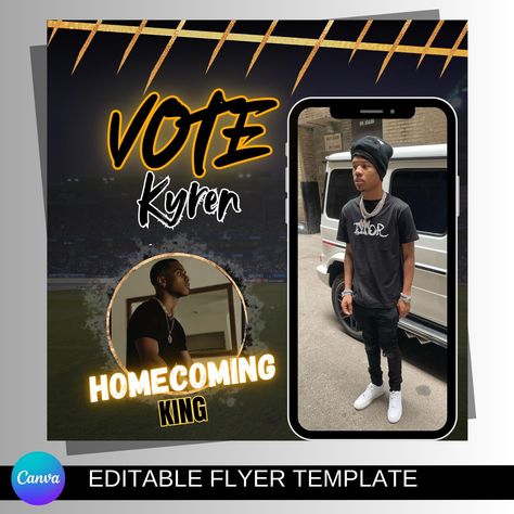 Homecoming Flyers For Boys, Homecoming Flyer Ideas King, Homecoming Flyer Ideas, Homecoming King, Homecoming Posters, Promo Flyer, Canva Flyer, Prom King, Party Flyers