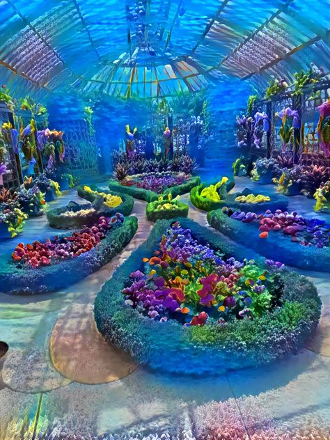 "The Garden of Synesthesia" Conservatory photograph mixed with underwater image using Google deep dream. Hoco Themes, Spongebob Musical, Underwater Garden, Ocean Garden, Underwater Plants, Underwater Images, Build Inspiration, Underwater Theme, Sea Floor