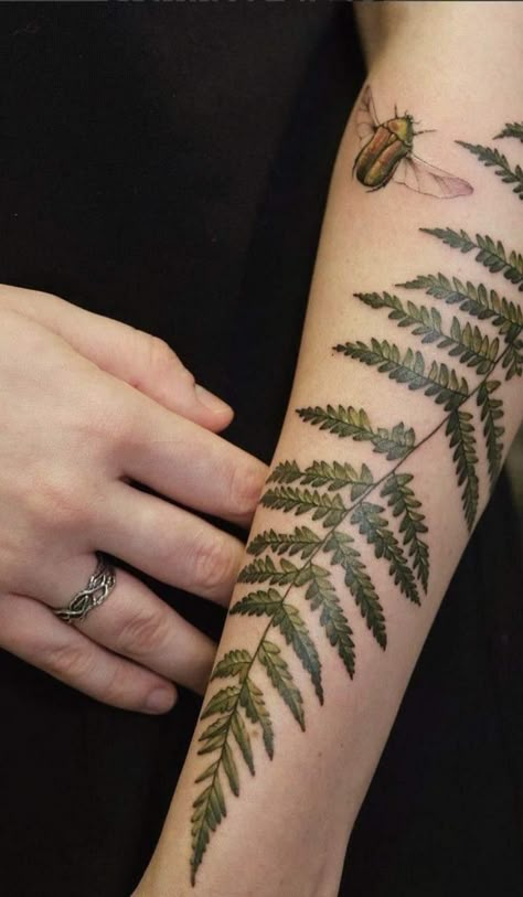 Insect Tattoo Sleeve, Unique Minimalist Tattoo, Harmony Tattoo, Sleeve Inspiration, Tattooed People, Fern Tattoo, Autumn Tattoo, Wrap Tattoo, Heavily Tattooed