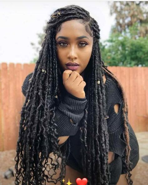 Faux Locks Hairstyles for Black Women, Faux locs, Black Women hairstyles, African American Hairstyles,  Goddess Faux Locks, Faux Locks with Beads, #fauxlocks #fauxlocs #blackwomenhairstyles #africanamericanhairstyles #africanhairstyles #lockshairstyles #locshairstyles #newhairstyles #blondehairstyles #trendingfauxlocks #newfauxlocks Goddess Locks, African American Women Hairstyles, Honey Hair Mask, Corn Rows, New Natural Hairstyles, Locs Styles, Faux Hair, Marley Hair, Braided Styles