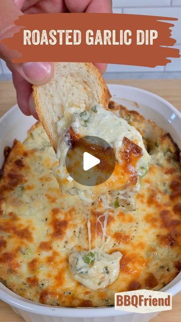 Joey DiApice on Instagram: "Roasted Garlic Cheesy Bread Dip!  Recipe ⬇️

This bread dip is a must make appetizer!  It’s SOO GOOD! 

𝑰𝒏𝒈𝒓𝒆𝒅𝒊𝒆𝒏𝒕𝒔:
• 3 Heads of Garlic
• Olive Oil
• 1 Block Cream Cheese 
• 1/2c Mayonnaise 
• 1 Bag Mozzarella Cheese
• 1/2c Shaved Parmesan Cheese
• 1/3c Chopped Green Onion
• 2T Italian Parsley
• 1T Rosemary 
• Salt and Pepper to Taste

𝑹𝒐𝒂𝒔𝒕𝒆𝒅 𝑮𝒂𝒓𝒍𝒊𝒄:
- Chop the tops off the garlic heads
- Place on aluminum foil
- Top with Olive Oil, Salt and Pepper
- Bake 375F for 1hr

𝑹𝒐𝒂𝒔𝒕𝒆𝒅 𝑮𝒂𝒓𝒍𝒊𝒄 𝑫𝒊𝒑
- In a bowl add softened cream cheese
- Squeeze out the roasted garlic
- Add half a bag of mozzarella cheese
- Add the Parmesan, green onions, mayo, parsley and rosemary, salt and pepper to taste 
- Mix well and add to a baking dish
- To Cheesy Garlic Bread Dip, Roasted Garlic Cheesy Bread Dip, Dips With Bread Appetizers, Bread Spreads Appetizers, Garlic Cheesy Bread, Roasted Garlic Dip, Cheesy Appetizers, Bread Dips, Dip Recipes Hot