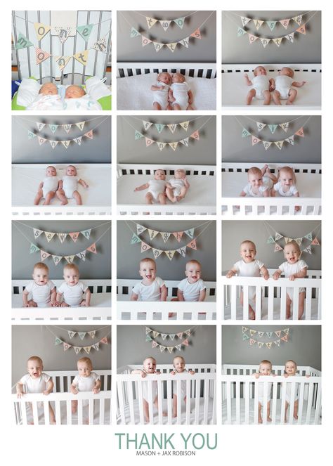 Creative Photography Ideas, Memory Ideas, Twin Pictures, Twin Photography, Baby Milestones Pictures, Monthly Baby Pictures, Monthly Pictures, Twin Photos, Monthly Baby Photos